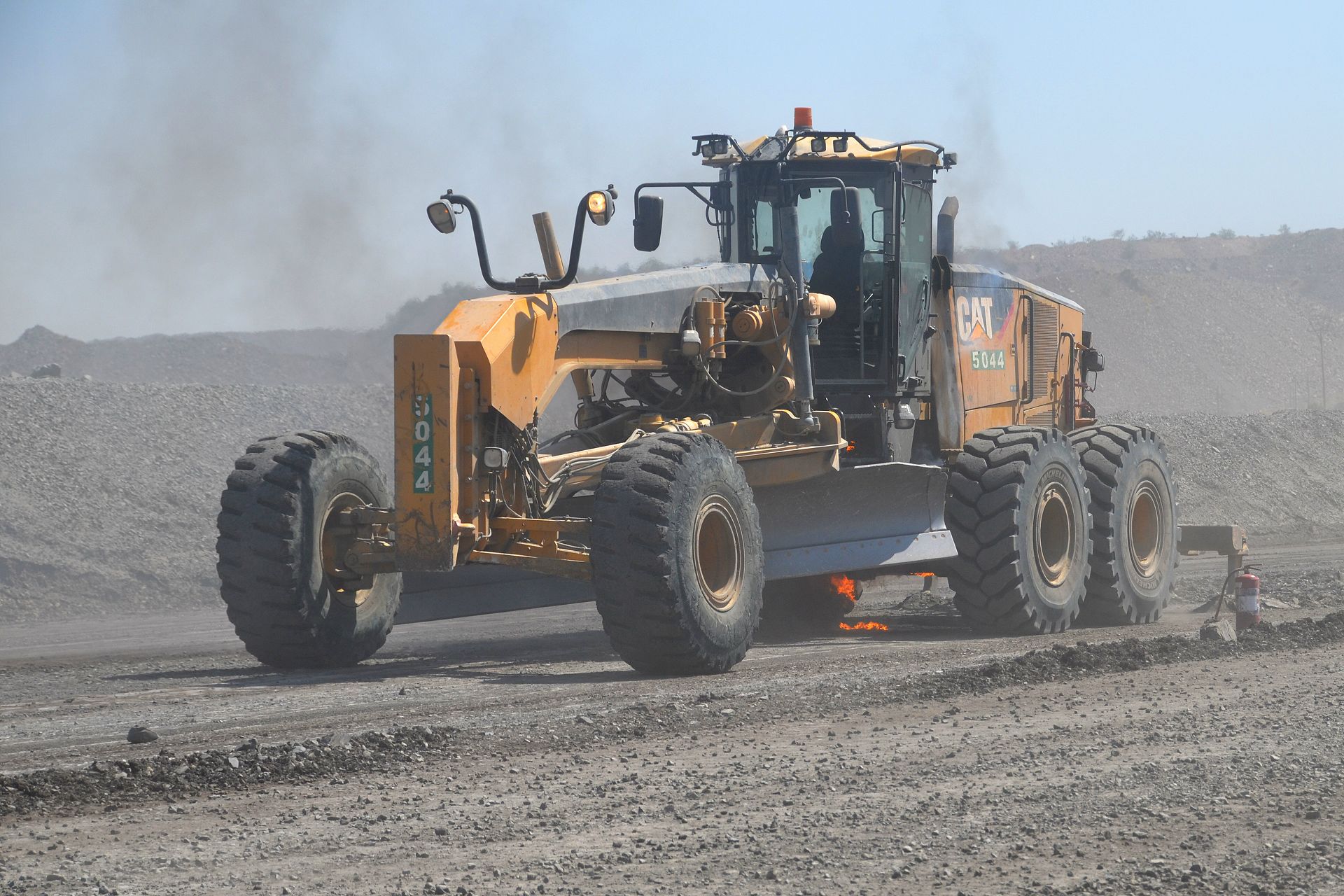 Start of fire in grader